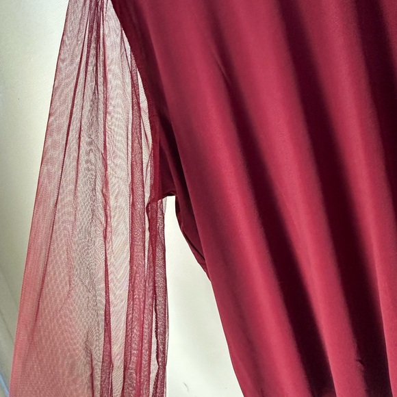 Notations Red Sheer Button-Down Shirt - Picture 3 of 5